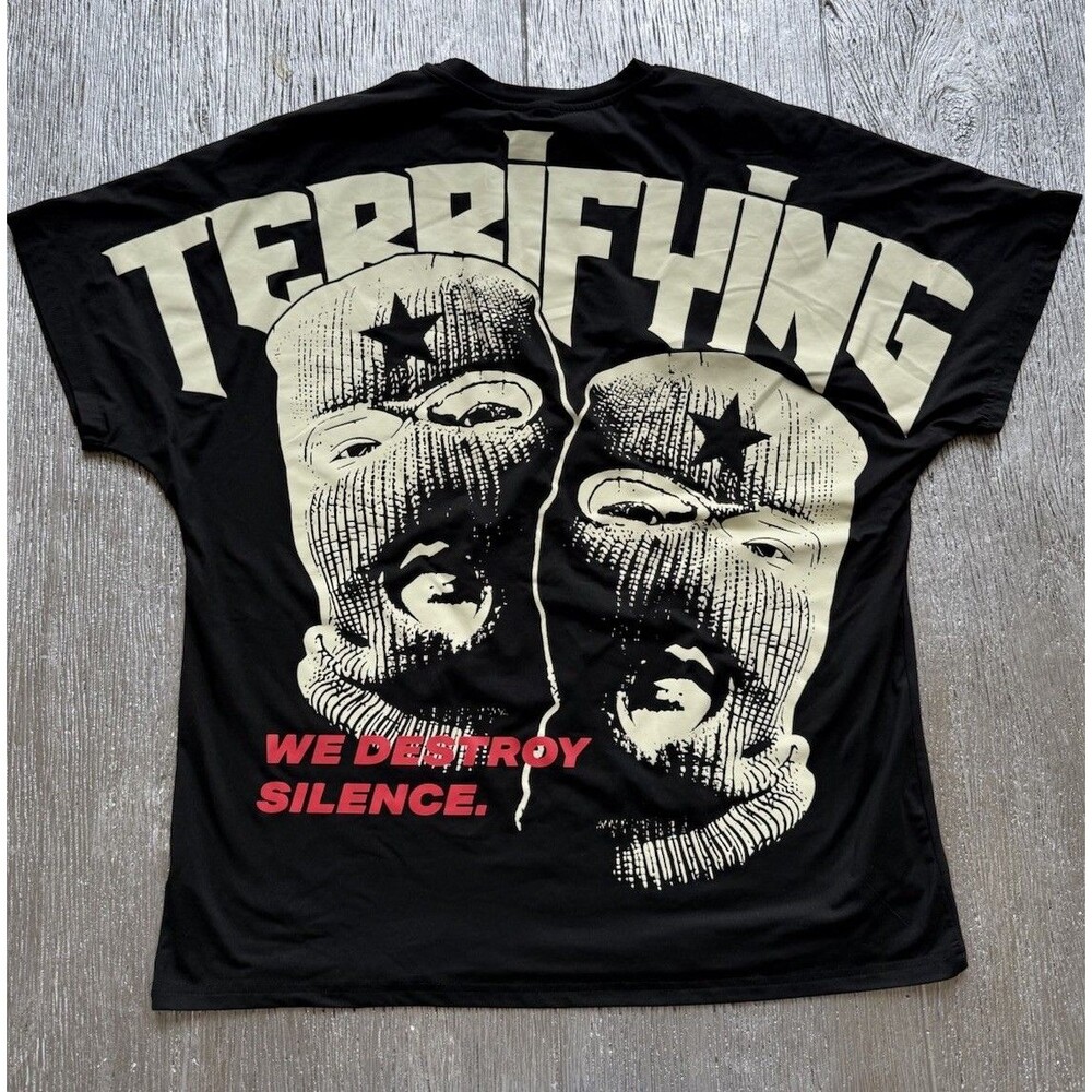 ROMWE Terrifying We Destroy Silence Graphic T Shirt Black Oversized L Streetwear